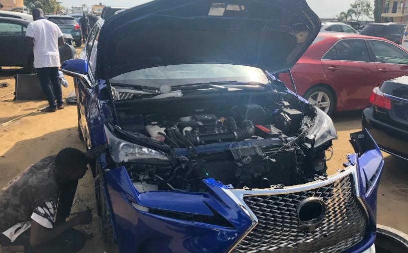 An imported car is awaiting repair